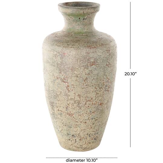 Brown Ceramic Vase with Green Accents